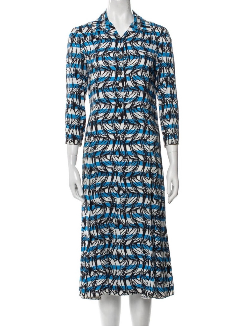 Prada Blue Black White banana print dress IT 38